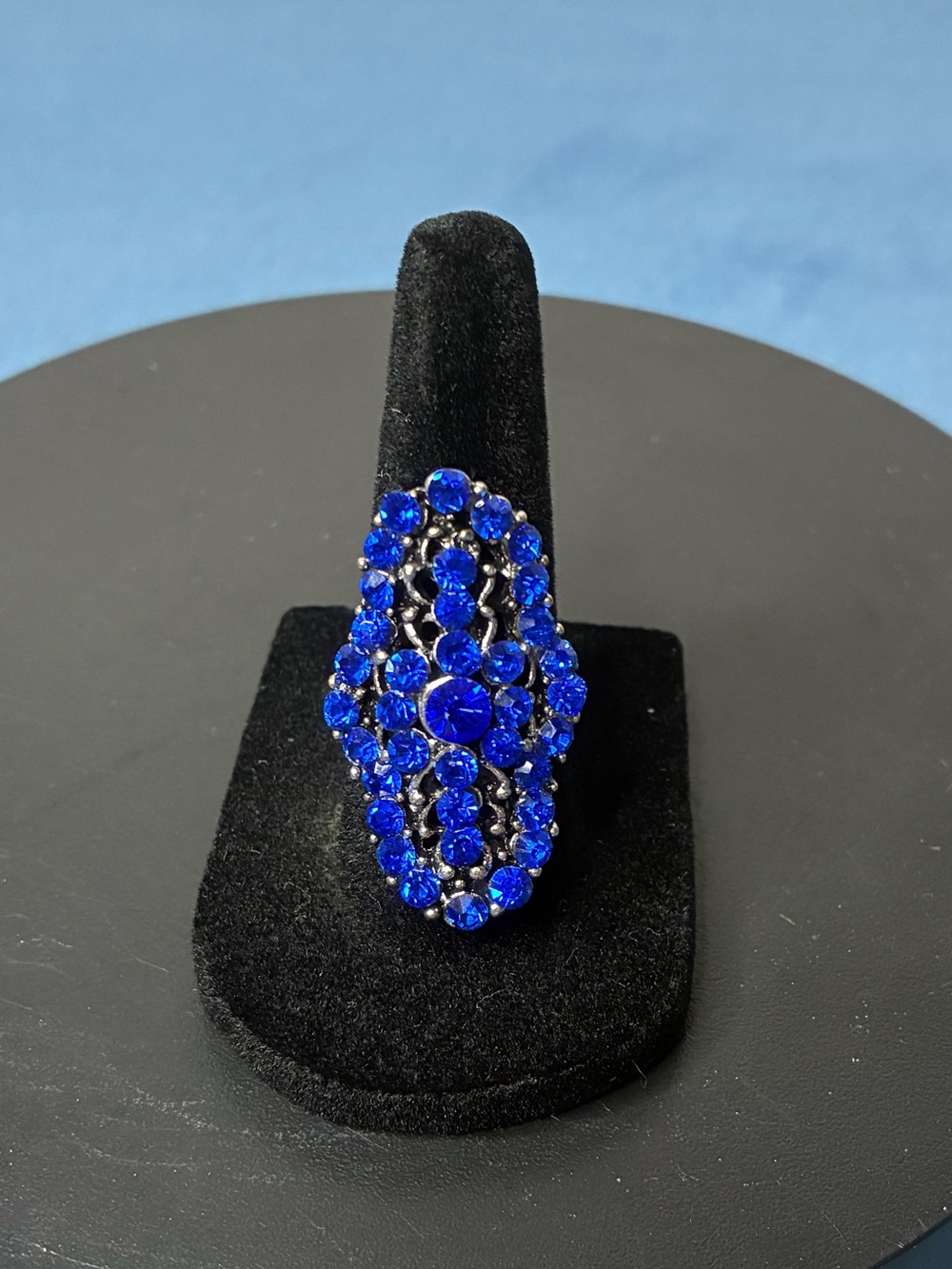Blue Crystal Statement Ring 7.5 - Elegant Women's Jewelry